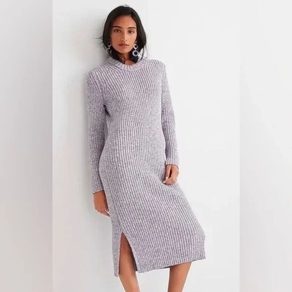 J Crew Elegant Lilac Heather RIbbed Knit Thick Long Sweater Dress Size Medium - Picture 1 of 11